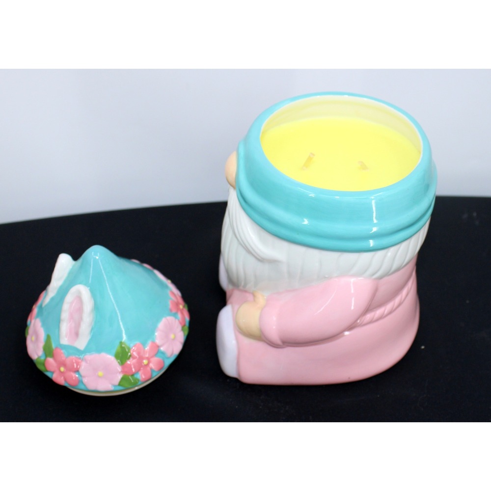 Martha Stewart Gnome Candle Sweet Citrus Scent Pink Blue Floral Bunny Ears Lid - Picture 5 of 7
